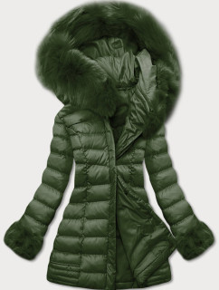 Prošívaná dámská zimní bunda v khaki barvě s kapucí (w750-1)