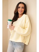 Dámská mikina s výšivkou volného střihu máslová žlutá