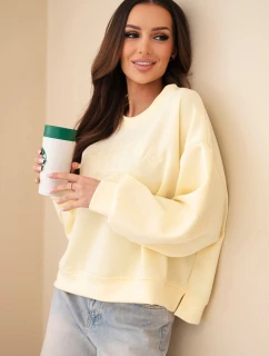 Dámská mikina s výšivkou volného střihu máslová žlutá