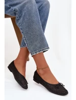 Dámské baleríny s pletením a mašlí Belirra – černé