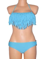 Dámské plavky dvoudílné bikiny D-RING zdobené třásněmi na podprsence a kovovými doplňky modré - Modrá - OEM