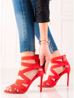 Klasické dámské červené  sandály na jehlovém podpatku