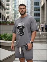 Pánská letní tepláková souprava s potiskem šedá FashionStreet AX0817