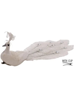 DEKORATIVNÍ PÁV NA SPONĚ NA CETKY BÍLÝ