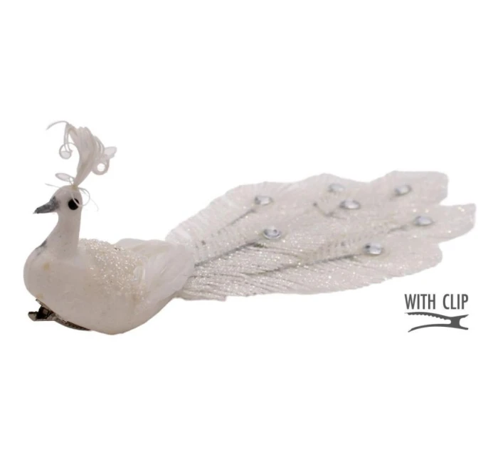 DEKORATIVNÍ PÁV NA SPONĚ NA CETKY BÍLÝ