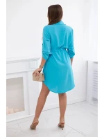 Šaty se zapínáním na knoflíky a zavazováním v pase tyrkys