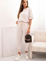 Dámský viskózový komplet s krátkým rukávem a nohavicemi béžový