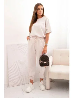 Dámský viskózový komplet s krátkým rukávem a nohavicemi béžový