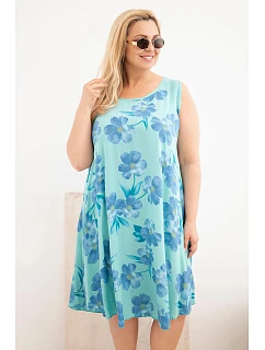 Dámské šaty Plus Size z viskózy s květinovým vzorem na ramínkách mentolová