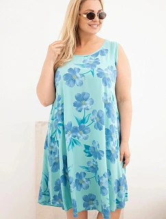 Dámské šaty Plus Size z viskózy s květinovým vzorem na ramínkách mentolová