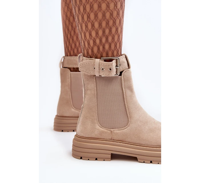 Kůže Botky Na Masivní Podrážce Světle Béžové model 21640452 - Boto Kůže Botky Na Masivní Podrážce Světle Béžové model 21640452 - Boto