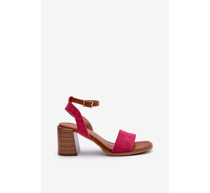 Dámské sandály na podpatku z eko semiše fuksie Ronvia Dámské sandály na podpatku z eko semiše fuksie Ronvia