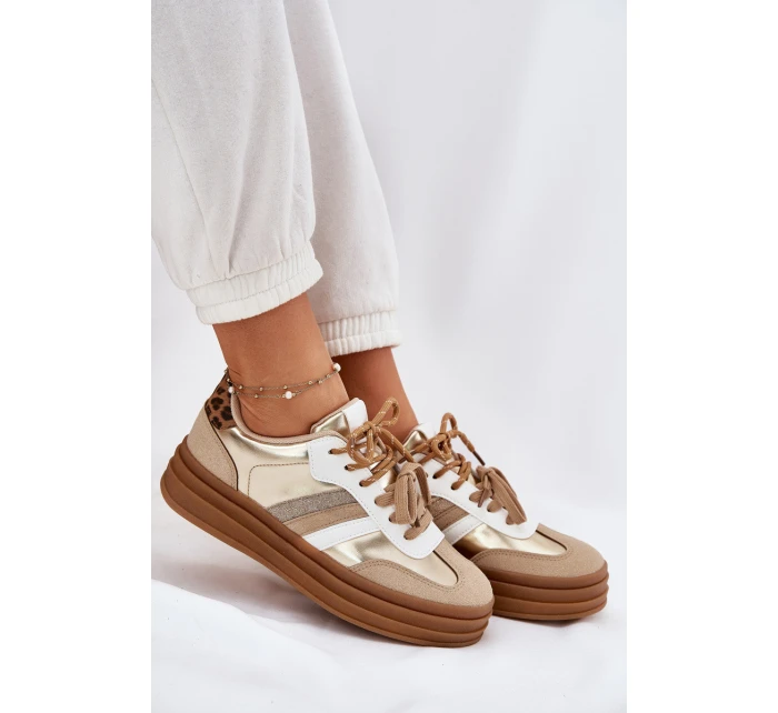 Dámské Tenisky Na Platformě S Dvojitým Šněrováním Leopardí Zlaté Klipy Dámské Tenisky Na Platformě S Dvojitým Šněrováním Leopardí Zlaté Klipy