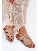 Dámské Sandály Na Plochém Podpatku Se Zlatými Hroty Béžové Zanira Dámské Sandály Na Plochém Podpatku Se Zlatými Hroty Béžové Zanira