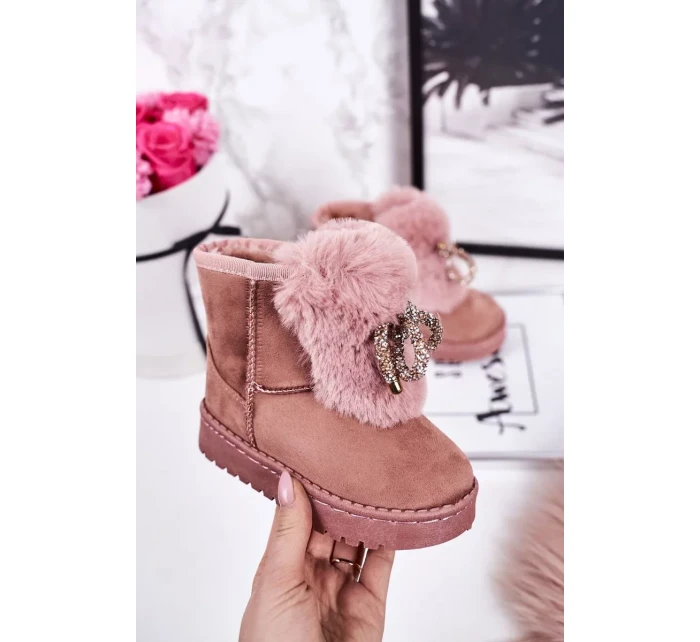 Dívčí Sněhové Teple Boty S Kožešinou Semišové Růžové Amelia