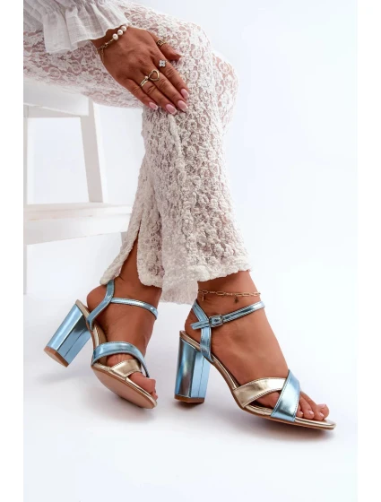 Ekologické kožené sandály na vysokém podpatku modrá a zlatá Abilica Ekologické kožené sandály na vysokém podpatku modrá a zlatá Abilica