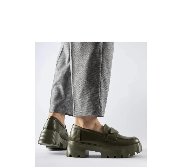 Dámské mokasíny model 21865033 Khaki tmavě zelená Solea - Inello