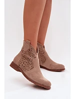 Dámské perforované kotníkové boty HY61-8026 Béžové - S.Barski