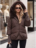 Dámská zimní bunda s kožešinou a kapucí, tmavě hnědá, FashionStreet TY5889 Dámská zimní bunda s kožešinou a kapucí, tmavě hnědá, FashionStreet TY5889