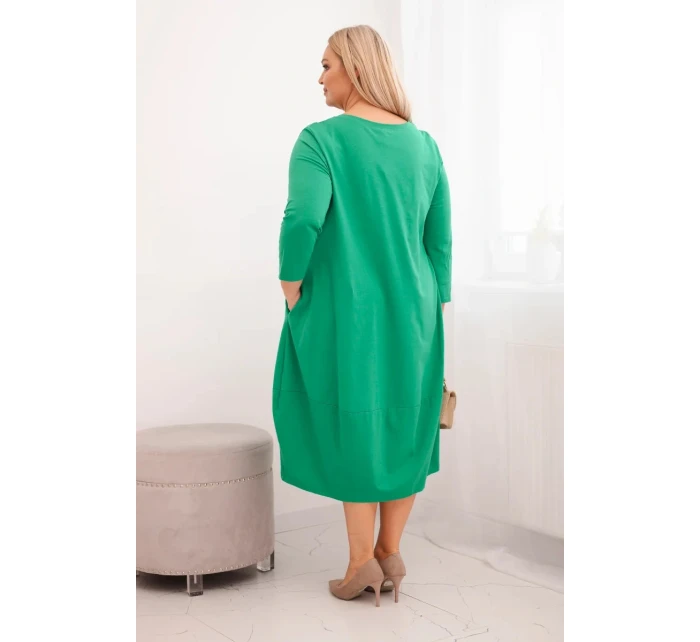 Dámská bavlněná sukně Plus Size s ohrnovacími rukávy a kapsami zelená
