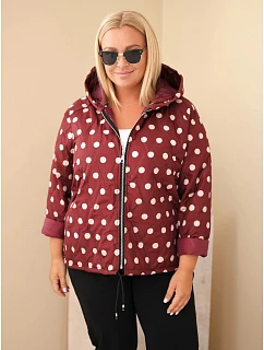 Dámská bunda Plus Size s kapucí puntíkovaná bordó červená