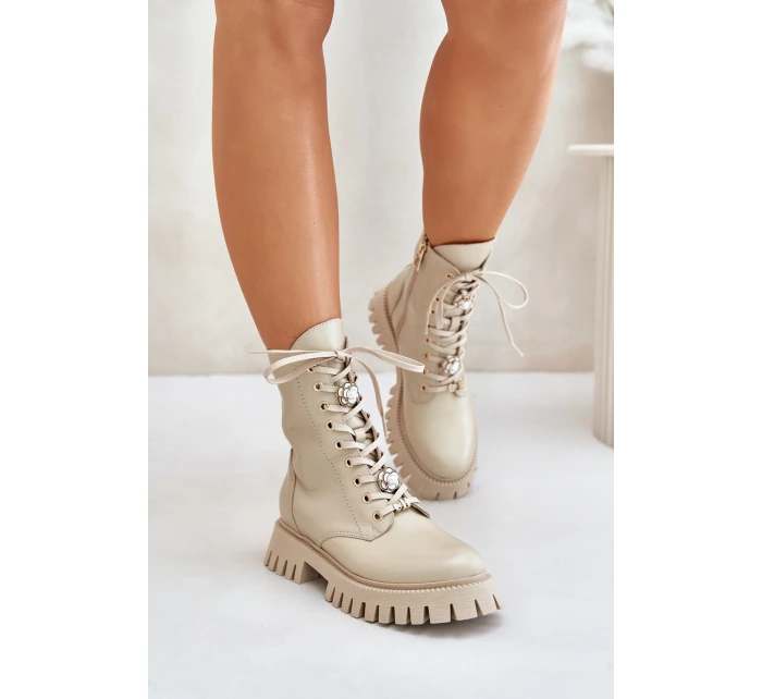 Kožené botky s na zip  Béžové model 21675548 - CheBello