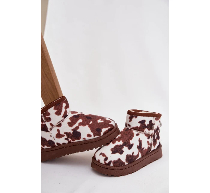 Dětské zimní boty pro mládež s teplou podšívkou s flísky bílo-hnědé Mireya