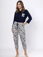 Dámské pyžamo WICTORIA 1664 Tmavě modrá s béžovou - LEVEZA