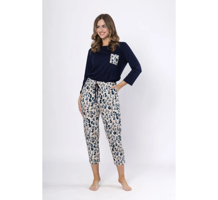 Dámské pyžamo  Tmavě modrá s béžovou model 21875970 - LEVEZA