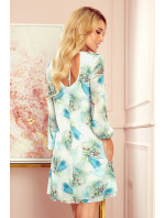 HANNAH - Dámské šifonové šaty s výstřihem na zádech a se vzorem světle modrých vážek 319-1