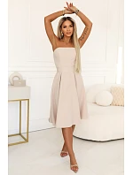641-4 VIVIENNE korzetové rozšířené midi šaty s páskem - světle béžové