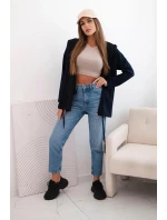 Dámská mikina s kapucí a šňůrkou dole tmavě modrá