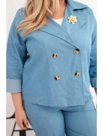 Dámská souprava Plus Size bavlněná s bundou a džínami modrá