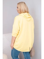 Dámská mikina Plus Size z viskózy s kapucí a klokaní kapsou žlutá