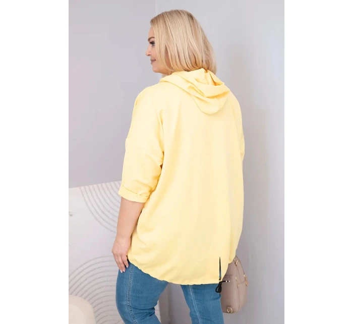 Dámská mikina Plus Size z viskózy s kapucí a klokaní kapsou žlutá