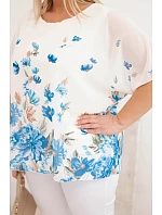 Dámská halenka Plus Size s krátkým rukávem a květinovým potiskem modrá