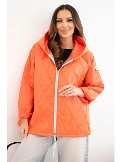 Dámská jarní prošívaná bunda s kapucí a na zip tmavě oranžová