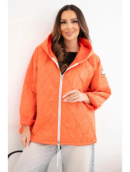 Dámská jarní prošívaná bunda s kapucí a na zip tmavě oranžová