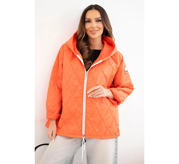 Dámská jarní prošívaná bunda s kapucí a na zip tmavě oranžová