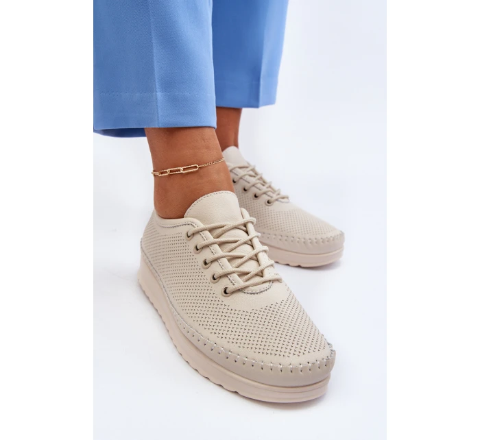 Kožené Sportovní Dámské Tenisky Beige Lalnai Kožené Sportovní Dámské Tenisky Beige Lalnai