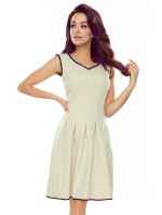 Rozšířené béžové dámské šaty s krajkou ve výštrihu 452-5 