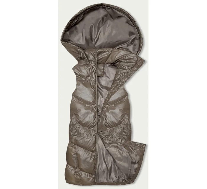 Dlouhá béžová péřová vesta s kapucí model 18823029 - J.STYLE Dlouhá béžová péřová vesta s kapucí model 18823029 - J.STYLE