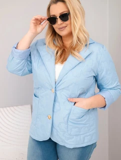 Dámská bunda Plus Size prošívaná květinová s límcem a kapsami modrá