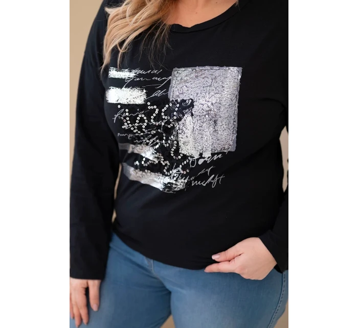 Dámská blůza Plus Size s potiskem a delším zadním dílem černá