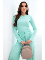 Dámský viskózový komplet s halenkou a širokými kalhotami mátová Dámský viskózový komplet s halenkou a širokými kalhotami mátová