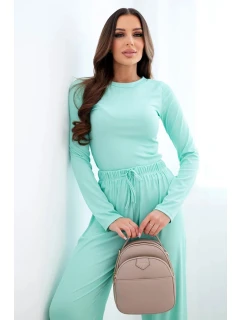 Dámský viskózový komplet s halenkou a širokými kalhotami mátová