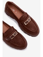 Dámské mokasíny se zlatým přezkou čokoládové Mirelva Dámské mokasíny se zlatým přezkou čokoládové Mirelva