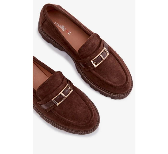 Dámské mokasíny se zlatým přezkou čokoládové Mirelva Dámské mokasíny se zlatým přezkou čokoládové Mirelva