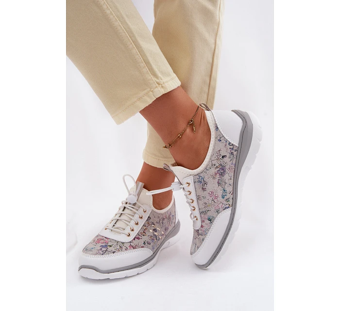 Dámské vzorované kožené polobotky model 22100272 bílé - D&A