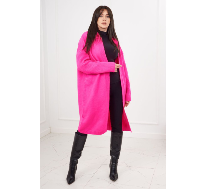Kardiganový svetr s kapucí, růžový neon